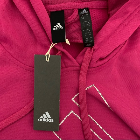 Adidas Womens Large Hooded Pullover Sweatshirt Pink White Drawstring Mesh New - Picture 4 of 8